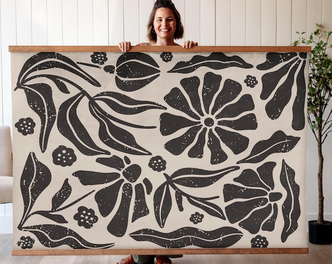 Botanical Tapestry Wall Hanging: Boho Floral Canvas Art | 601