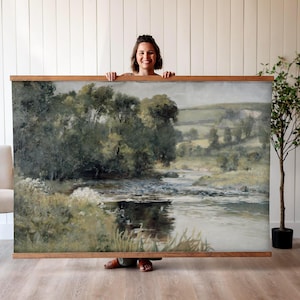 Oversized Landscape Oil Painting Print: Vintage Nature Tapestry Wall Hanging | 614