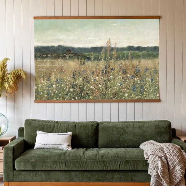 Consider The Lillies Vintage Art On Canvas Tapestry | Botanical Scripture Art | Scripture Wall Art | Wildflower Field Tapestry  | 170