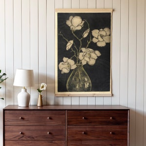 Vintage Flower Study Canvas | Mid Century Botanical Art Tapestry | Modern Botanical Art | Botanical Wall Art | Vintage Floral Art | 510