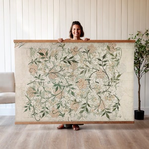 Oversized Wall Art | Botanical Textile On Canvas | Vintage Botanical Art | Botanical Textile Art | Large Wall Art | William Morris | 175