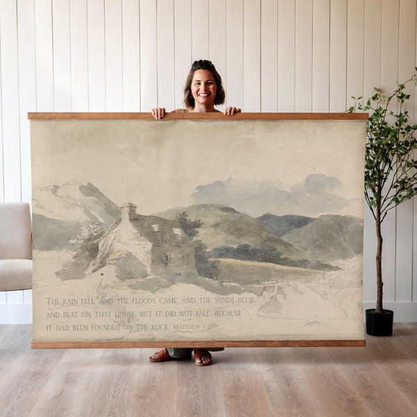 Vintage Scripture Canvas | Matthew 7:25, House Built On The Rock | 201