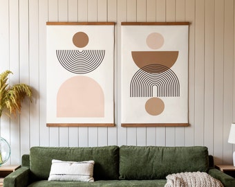 Mid Century Living Room Art Set | Set Of Large Geometric Modern Hanging Canvas Wall Art | 478