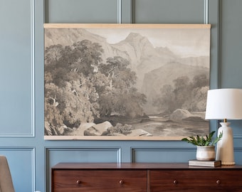Neutral Vintage Wall Art Tapestry | Vintage Landscape Scene Wall Decor | Black and White Art | Large Wall Art | Canvas Tapestry Art | 176