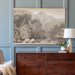 Neutral Vintage Wall Art Tapestry | Vintage Landscape Scene Wall Decor | Black and White Art | Large Wall Art | Canvas Tapestry Art | 176