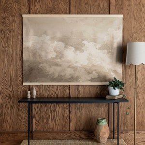 Vintage Neutral Wall Art | Muted Sky Vintage Art Hanging Canvas Tapestry | Large Muted Clouds Wall Decor | Modern Wall Art | Sky Art | 413