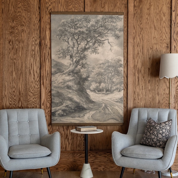 Black And White Vintage Art | Black and White Tree Tapestry | Neutral Wall Hanging | Large Canvas Tapestry | Vintage Tree Art | 177