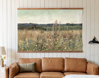 Vintage Tapestry Art Wall Decor | Field Of Flowers Art Canvas | Wall Hanging Canvas | Large Wall Decor | Wildflower Field Tapestry | 167