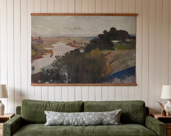 Large Abstract Landscape Canvas Tapestry: Vintage Wall Decor | 561
