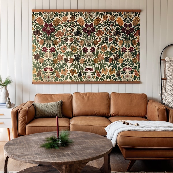 Tapiz textil navideño vintage de William Morris: decoración botánica navideña / 519