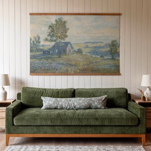 Vintage Tapestry Print: Countryside Landscape, Scripture Wall Art | 540