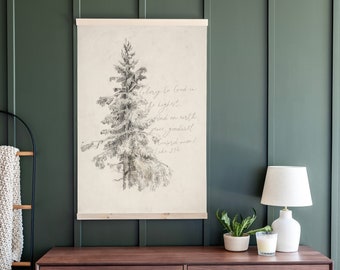 Glory To God In The Highest | White Christmas Tree Nature Scene Art | Luke 2:14 Wall Art | Large Christmas Scripture Wall Decor | 526