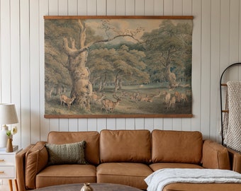 Vintage Deer Tapestry: Landscape Wildlife Wall Art | 165