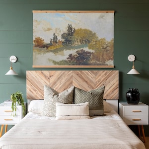 Vintage Fall Landscape Canvas Tapestry: Foggy Autumn Scene | 459