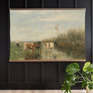 Large Vintage Wall Decor | Cow Art Landscape Tapestry | Canvas Wall Vintage Tapestry | Canvas Tapestry Wall Art | Modern Wall Hanging | 180