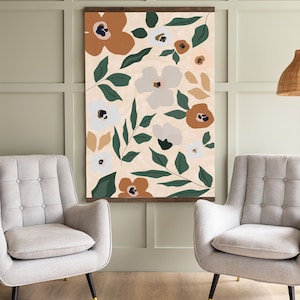 Boho Flower Canvas Hanging Wall Art | Large Boho Floral Pattern Print | Large Boho Botanical Tapestry | 497