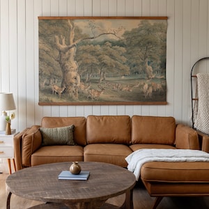 Nature Tapestry | Vintage Wall Art Tapestry | Landscape Vintage Deer Wildlife Study Tapestry | 165