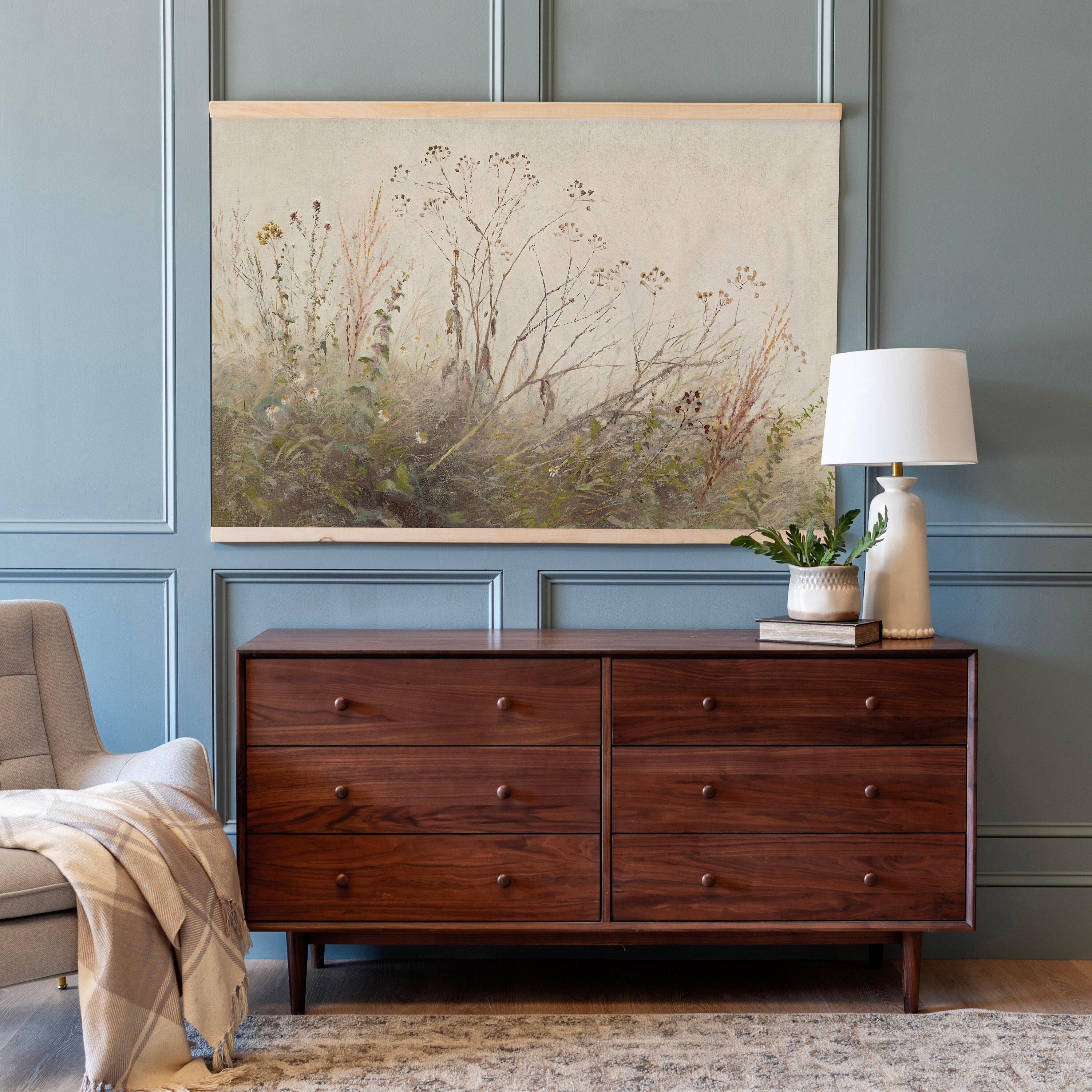 Large Vintage Art Wildflower Canvas | Large Vintage Botanical Print | Botanical Wall Art | Modern Canvas Hanging | 160