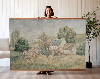 Cottagecore Print | Floral Spring Landscape Tapestry: Oversized Nature Wall Art | 770