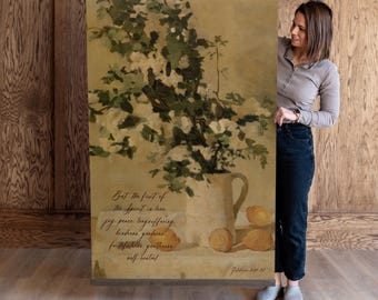Christian Wall Art | Vintage Botanical Canvas Tapestry: Fruit Of The Spirit Floral Art | 775