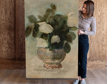 Christian Wall Art | Botanical Floral Tapestry, "Taste And See" Scripture Canvas | 776