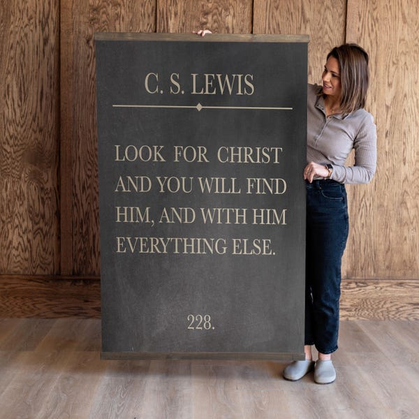 Lienzo decorativo con cita de CS Lewis: Decoración cristiana para el hogar / 124