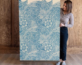 William Morris Vintage Textile Print on Hanging Canvas| Botanical Textile Wall Art | Vintage Floral Wallpaper Art | 506