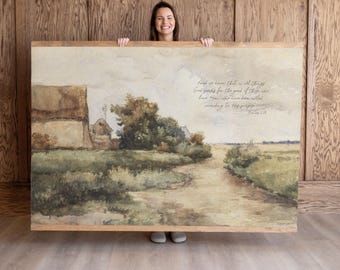 Romans 8 28 Scripture Art | Cottage Core Artwork | Vintage Scripture Canvas | 825