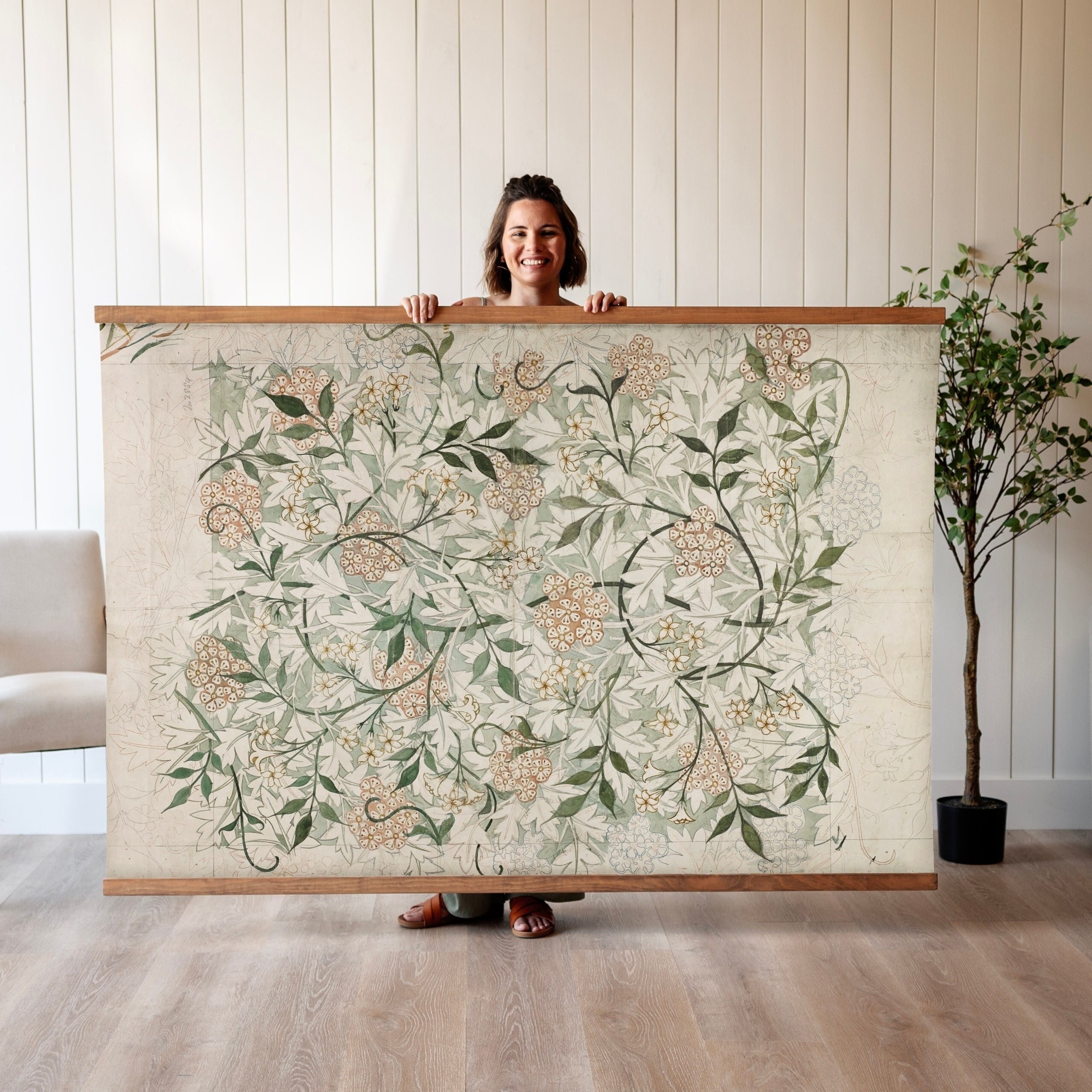 William Morris Botanical Textile Art: Oversized Hanging Canvas Print