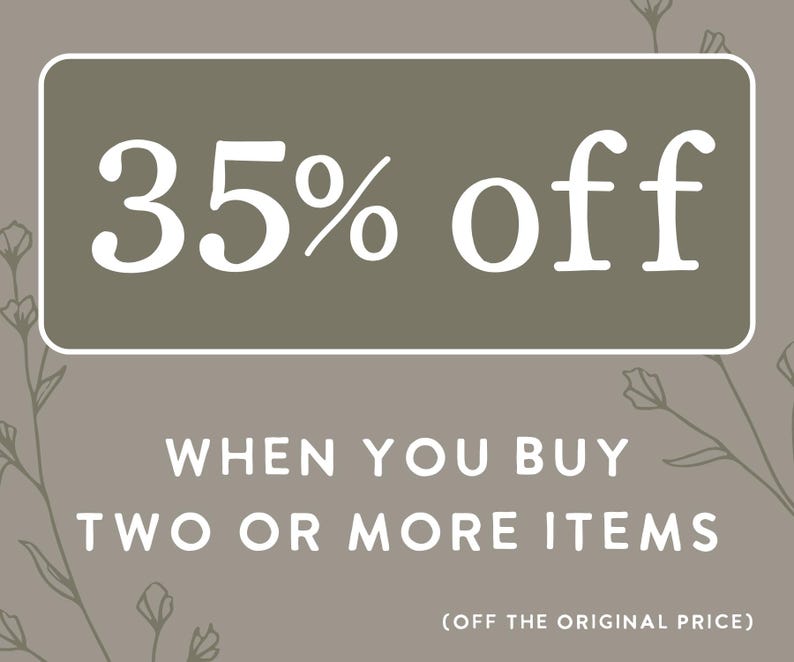 May include: A beige rectangle with a white border contains the text "35% off". Below the rectangle, the text "WHEN YOU BUY TWO OR MORE ITEMS (OFF THE ORIGINAL PRICE)" is displayed in white.