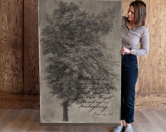Colossians 2 7 Christian Wall Art | Vintage Botanical Canvas Tapestry: Tree Wall Art | 827