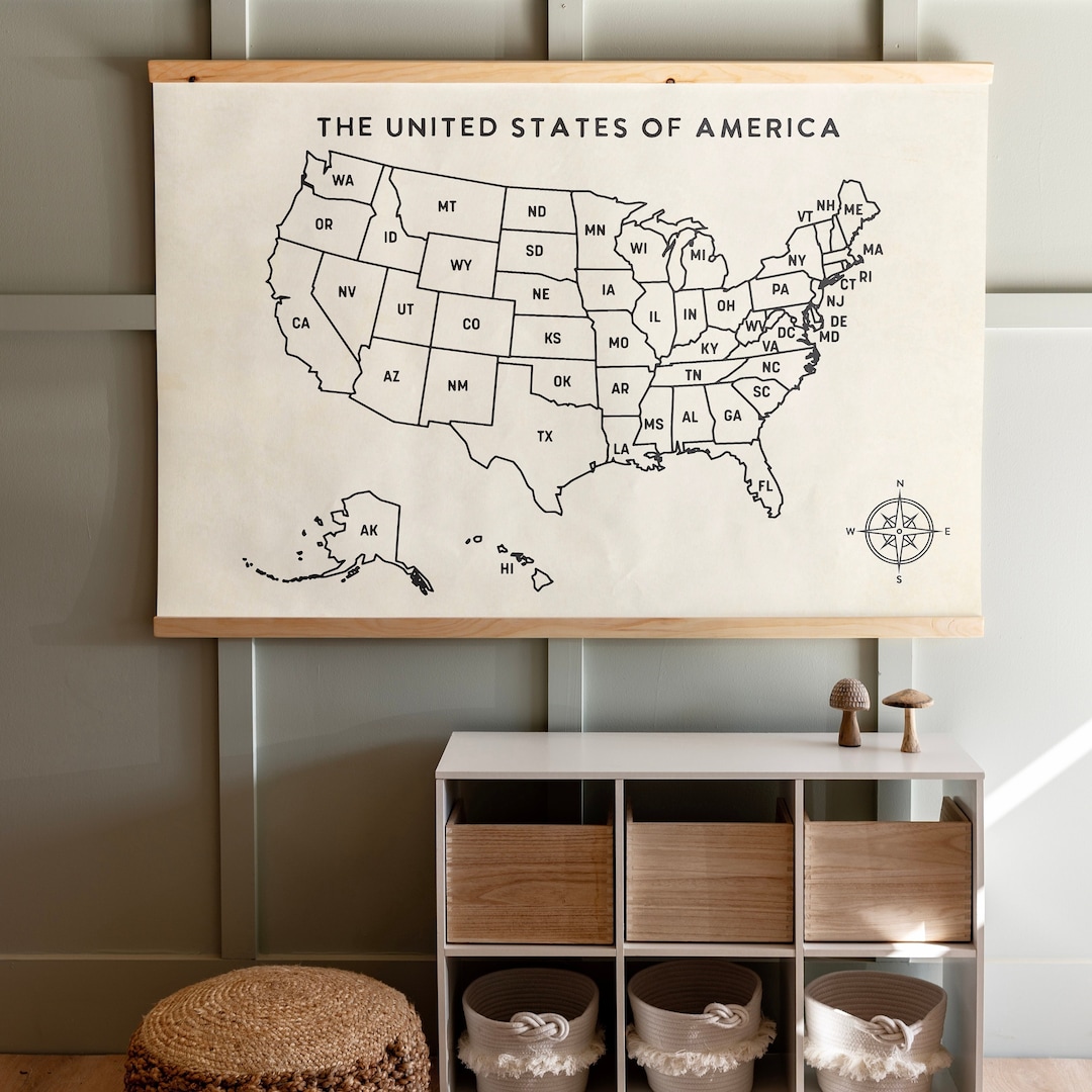 US Map Wall Art Classroom Decor USA Map Kids Room Wall Art Geography