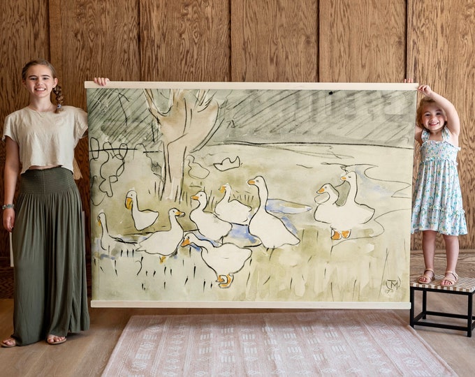 Whimsical Goose Canvas Wall Hanging: Kids Room Nature Art | 581