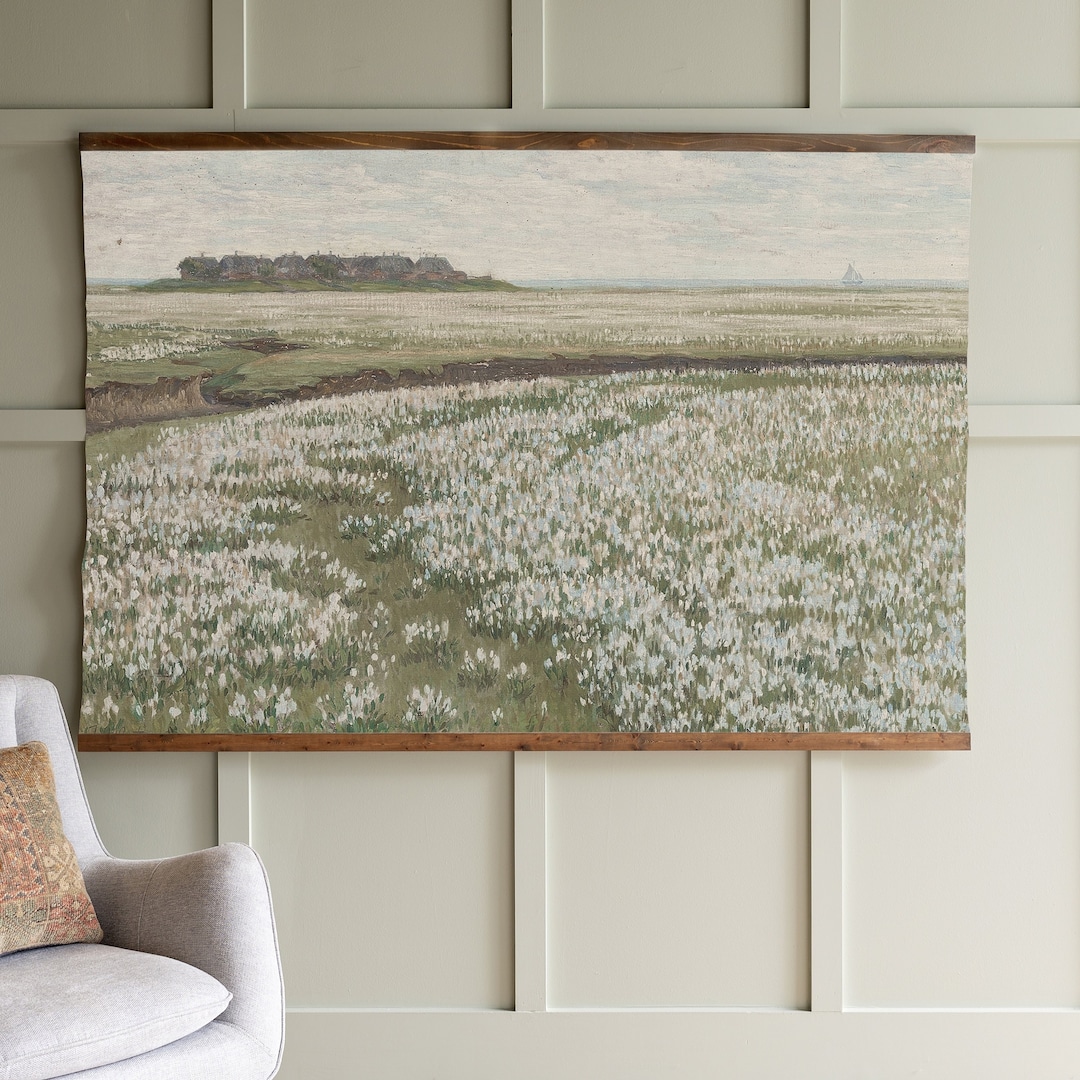 Extra Large Vintage Art Living Room Art Flowering Field Large Wall Art Canvas Wall Art Vintage ...