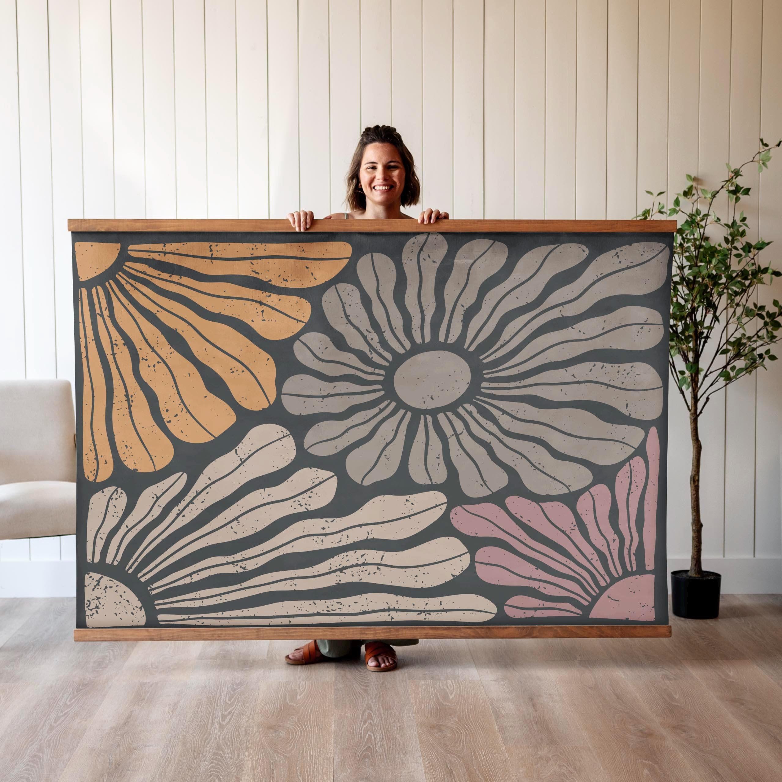 Boho Wall Art | Boho Flower Art Extra Large Wall Art | Tapestry Wall Hanging | Canvas Wall Art | 602