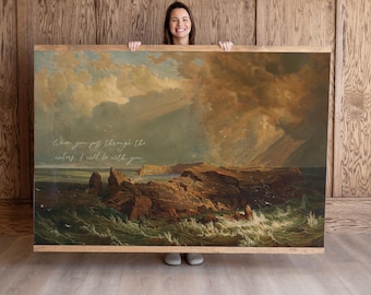 Vintage Isaiah 43:2 Coastal Wall Art Tapestry | Christian Beach House Wall Art | 811