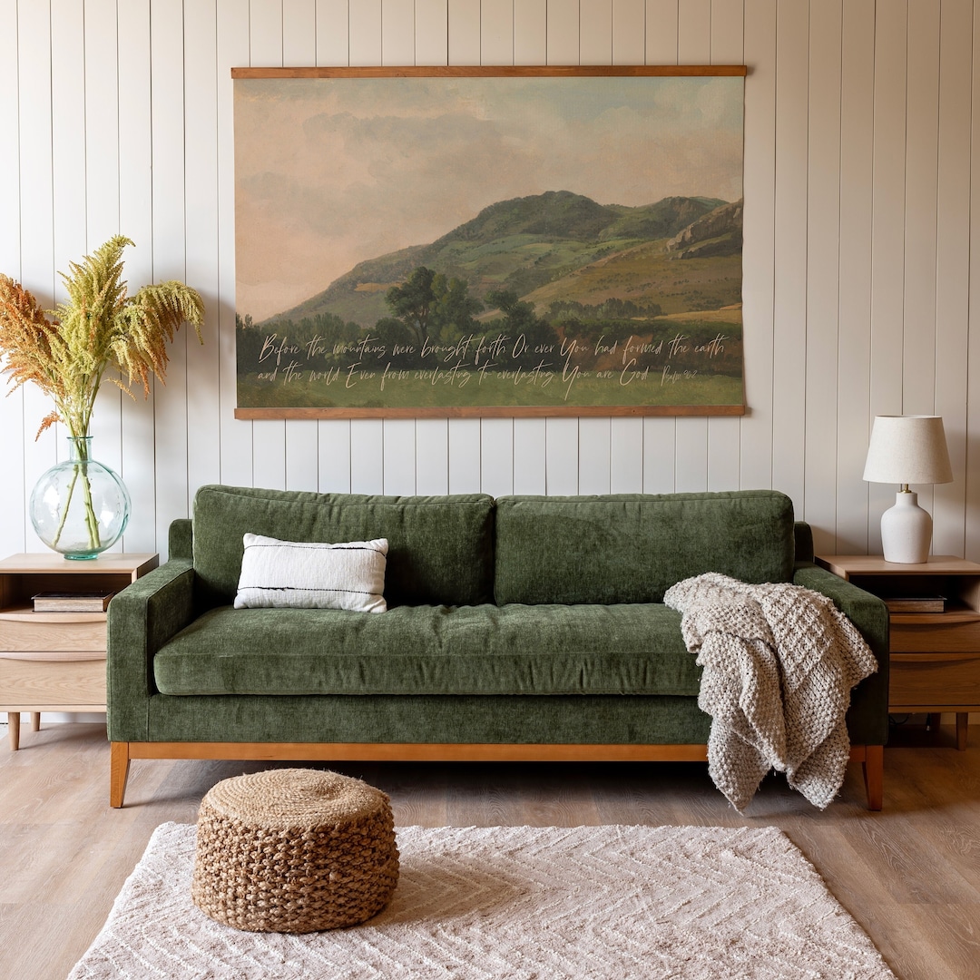 Vintage Mountain Scene Scripture Tapestry | Psalm 90:2 Christian Canvas ...