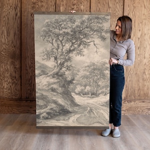 Black And White Vintage Art | Black and White Tree Tapestry | Neutral Wall Hanging | Large Canvas Tapestry | Vintage Tree Art | 177