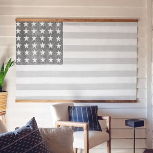 American Flag Canvas Hanging | Neutral American Flag Tapestry | Patriotic Wall Decor | July 4th Decor | Canvas Tapestry Wall Art | 464