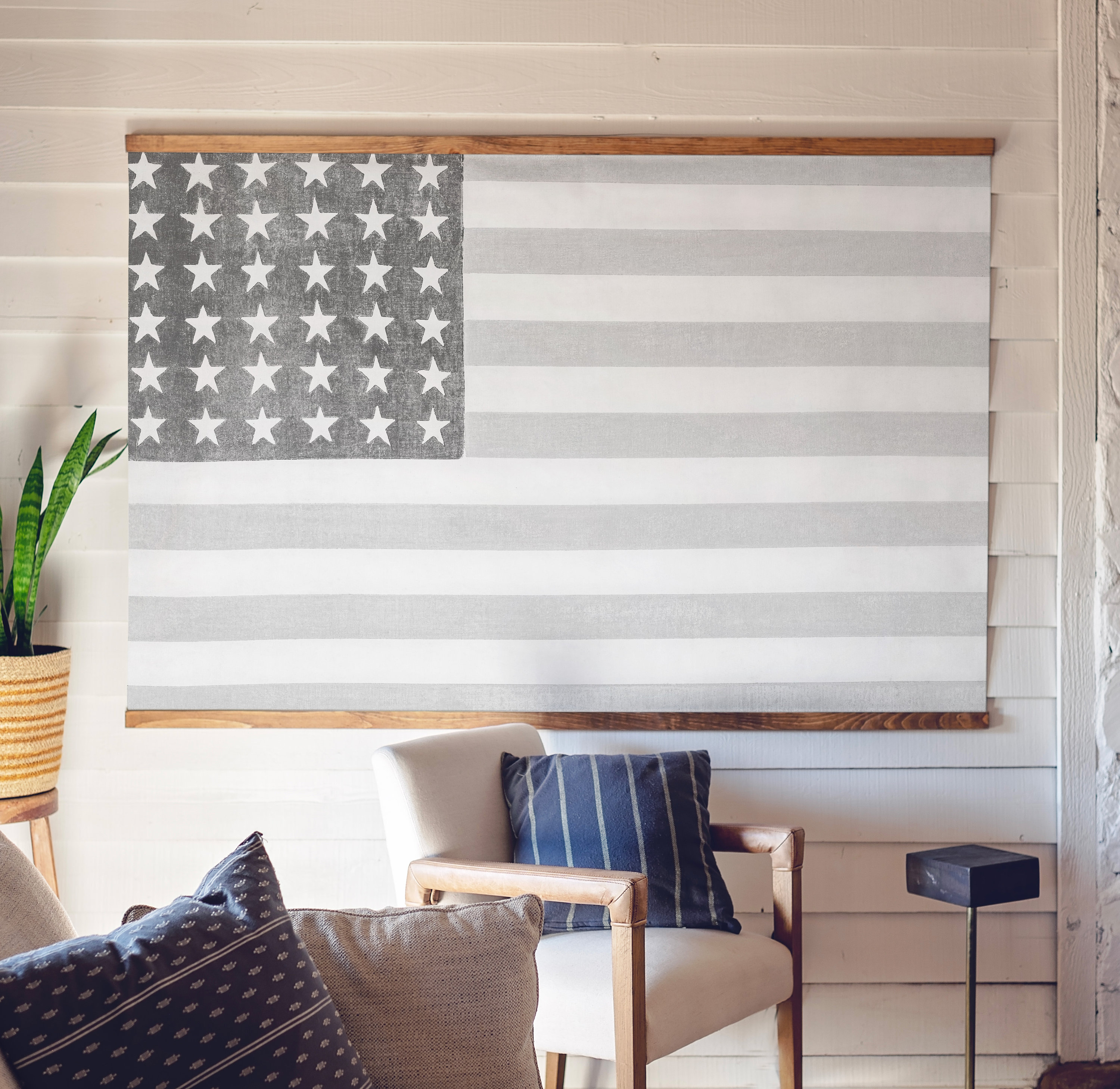American Flag Canvas Hanging | Neutral American Flag Tapestry | Patriotic Wall Decor | July 4th Decor | Canvas Tapestry Wall Art | 464