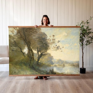 Golden Hour Trees Landscape Tapestry: Large Cotton Canvas Wall Hanging | 673