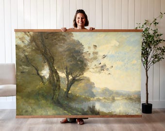 Golden Hour Trees Landscape Tapestry: Large Cotton Canvas Wall Hanging | 673