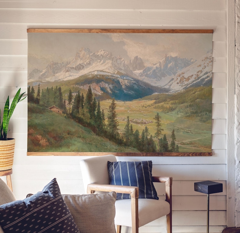 Mountain Wall Art | Extra Large Wall Art | Tapestry Wall Hanging | Oil Painting Print | Nature Tapestry | Oil Painting | 644