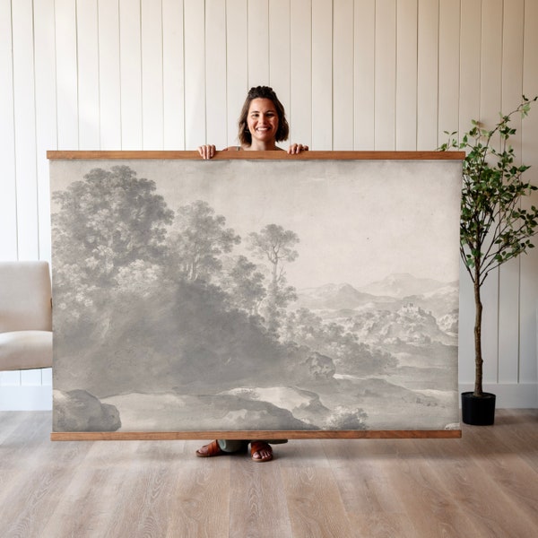 Extra Large Black & White Landscape Canvas Tapestry Wall Art | 162