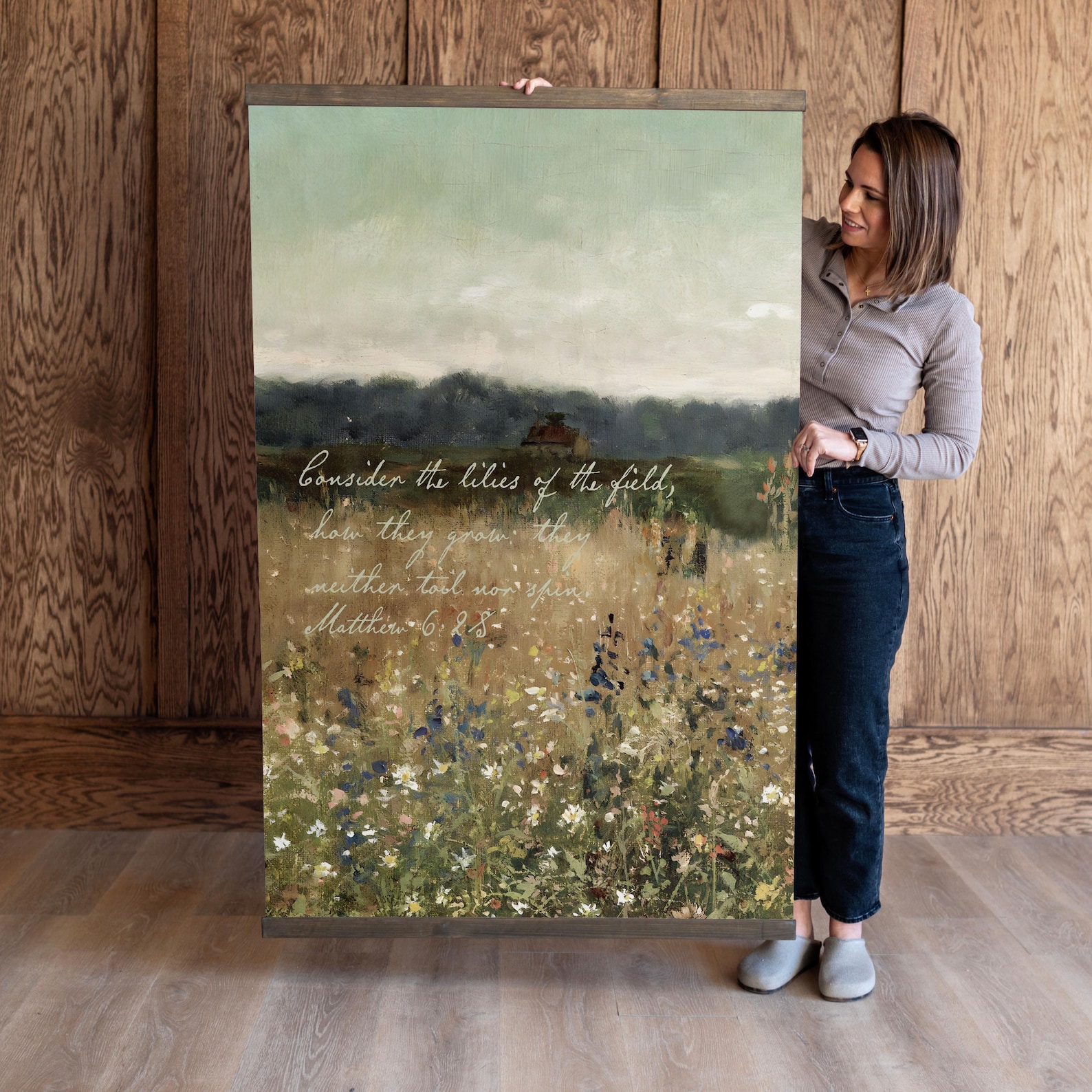 Consider The Lilies Matthew 6:28 | Christian Tapestry- 20x30, Medium Brown