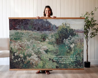 Psalm 145 9 | Botanical Scripture Canvas Tapestry | Vintage Art | 792