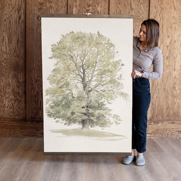 Vintage Tree Scene Tapestry: Large Cotton Canvas Wall Hanging | 663
