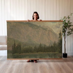 Vintage Mountain Scene Tapestry: Oversized Landscape Painting
