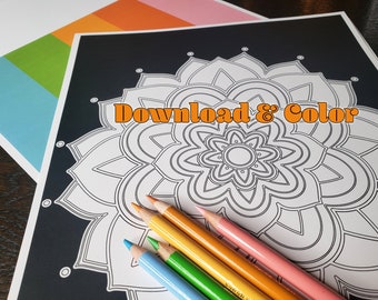 2 Page Mandala Blossoming Lotus Sacred Meditation Flower Color Geometric Mandala Coloring Page for art therapy color therapy