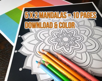 10 Page Mandala Magic Coloring Book Art Deco Sacred Geometry Large Space Coloring Page for Watercolor Colored Pencil Marker Digital Download